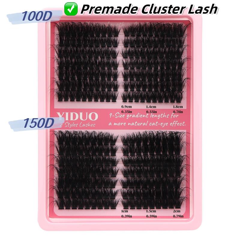 Mixed Length Individual Lash Extension, 252pcs box 100D 150D Cat Eye Lash Wispy Fluffy Lash Cluster, Self Grafting Curl Eyelash for Women & Girls, Christmas Gift