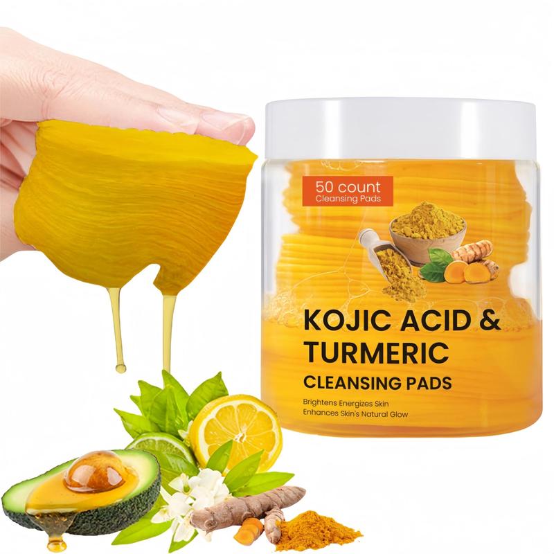 Turmeric & Kojic Acid Face Cleansing Pads, 50pcs box Brightening Exfoliating Cleanser for Acne-prone Skin & Makeup Removal for Face & Body Women & Men