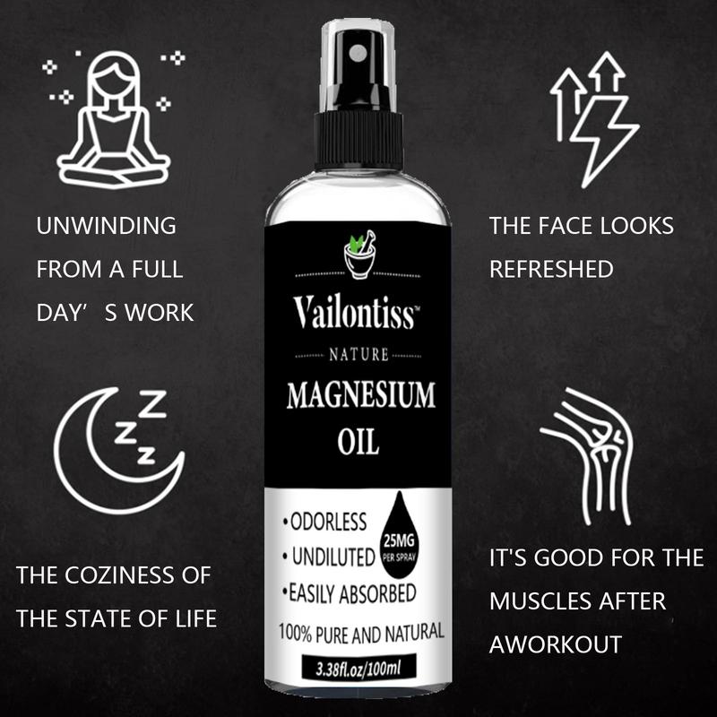 100ml Magnesium Oil Spray, Natural Magnesium Oil Spray, Deep Moisturizing & Refreshing Oil for Skin and Body Local Magnesium Supplement