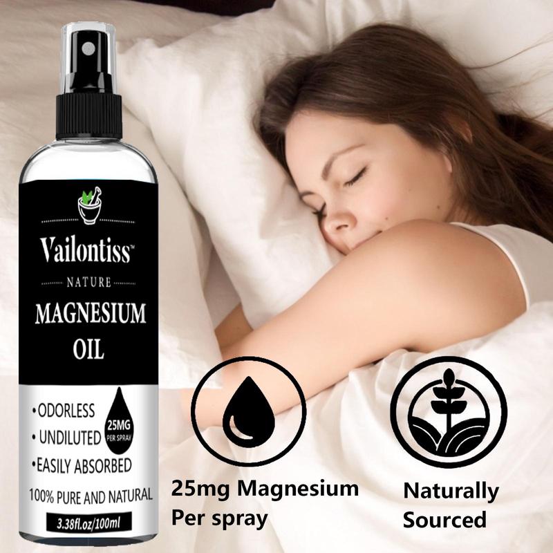 100ml Magnesium Oil Spray, Natural Magnesium Oil Spray, Deep Moisturizing & Refreshing Oil for Skin and Body Local Magnesium Supplement