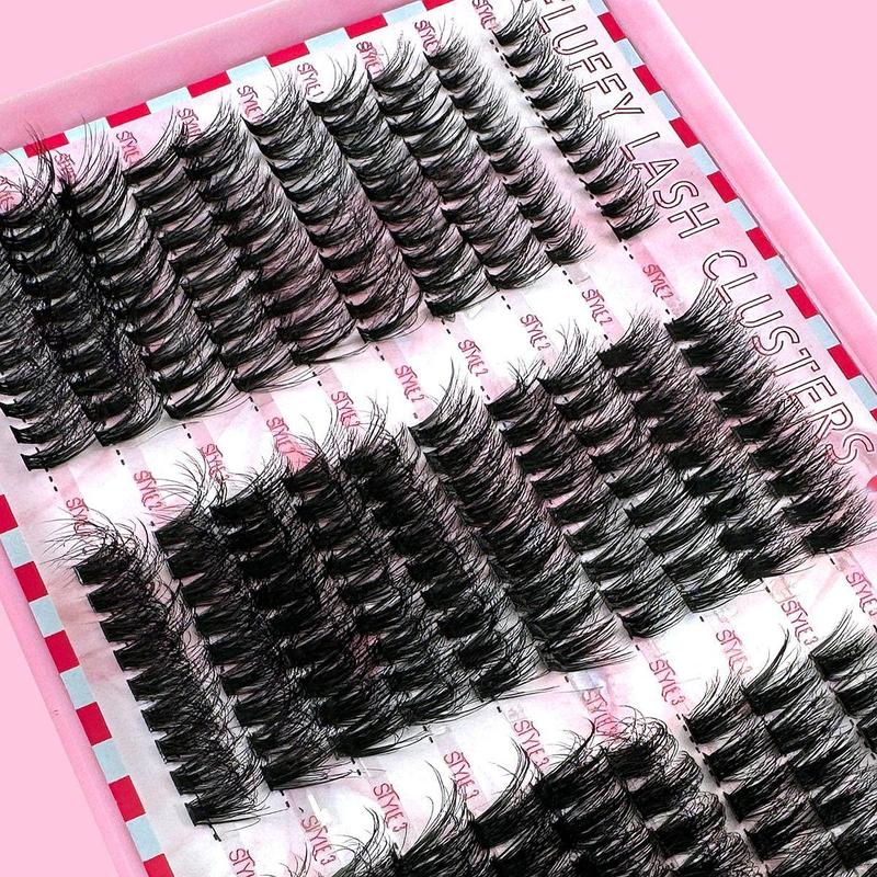 Fluffy False Eyelashes (1 Box), Wispy D Curl Cluster Eyelash Extensions, Self Grafting Curl Eyelashes, Eye Makeup Enhancement False Eyelashes for Women & Girls