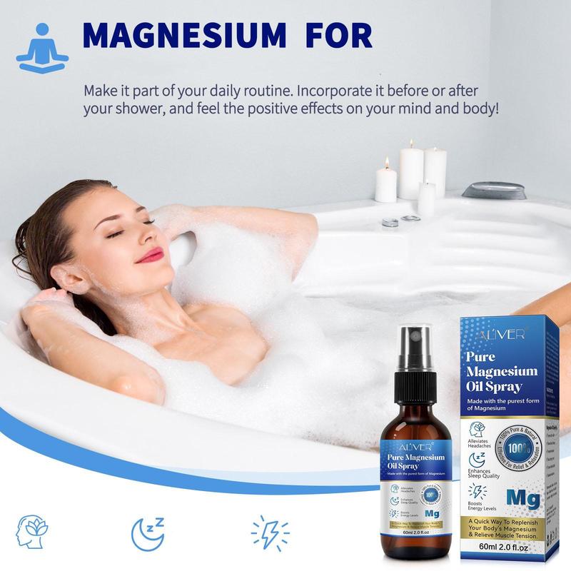 60ml Magnesium Oil Spray, Pure Magnesium Oil Spray, Moisturizing and Soothing Body Oil for Women & Men, Body Care Product for Daily Use