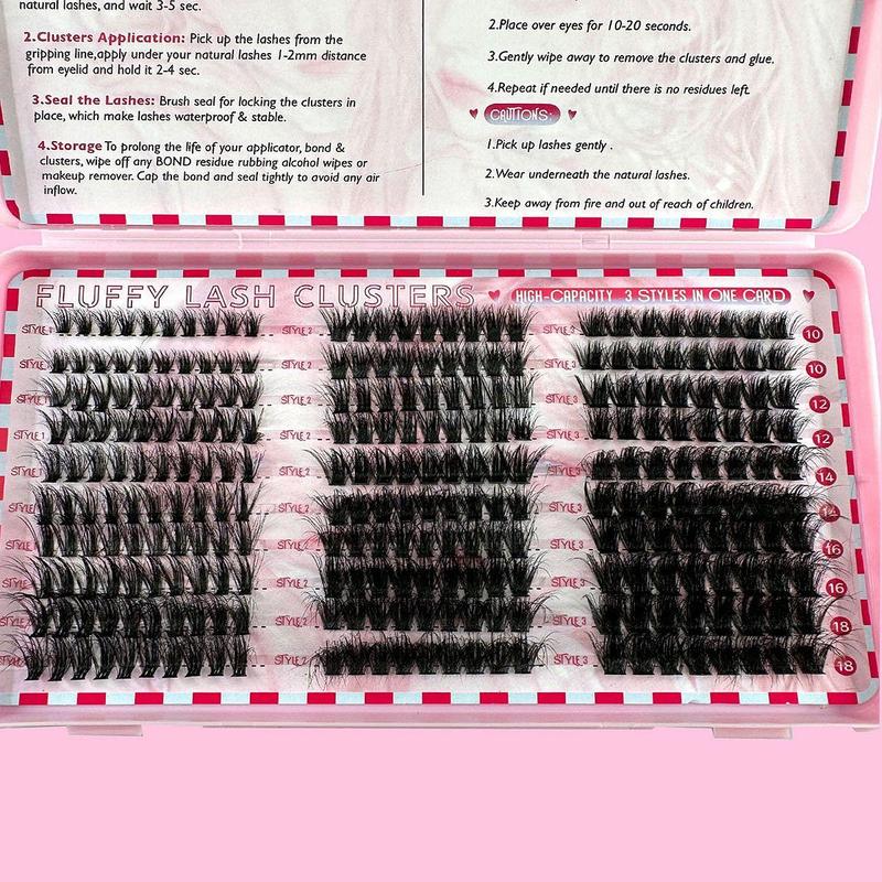 Fluffy False Eyelashes (1 Box), Wispy D Curl Cluster Eyelash Extensions, Self Grafting Curl Eyelashes, Eye Makeup Enhancement False Eyelashes for Women & Girls