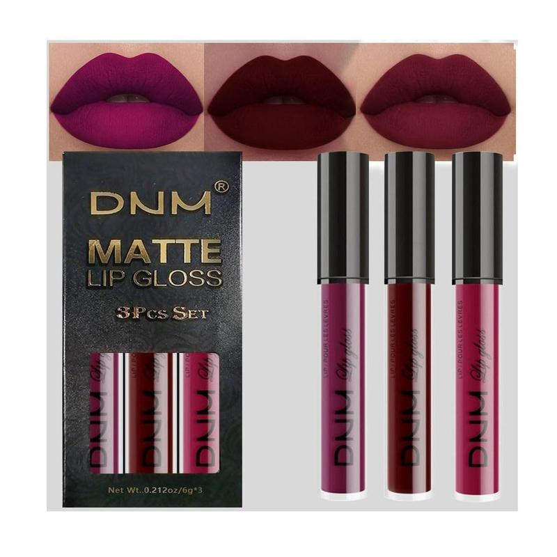 evpct DNM 3Pcs Dark Red Purple Plum Matte Liquid Lipstick Lip Stain Sets for Women Matte+Lipstick Dark Maroon Long Lasting Permanent Lipstick 24 hr Hours Magic Lipstick 24 Hours original Waterproof Gloss Lipgloss Makeup Gentle Luxury Cosmetic Lip Care