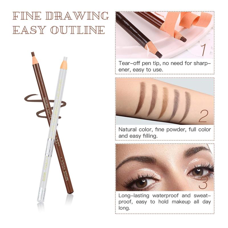 Waterproof Eye-Brows Pen-cil Set, Pull Cord Peel-off Eyebrow Pencil Microblading Eyebrow Pen Supplies Kit, White Eye-Liner Pencil and Eyebrows Tool Tattoo Makeup For Marking