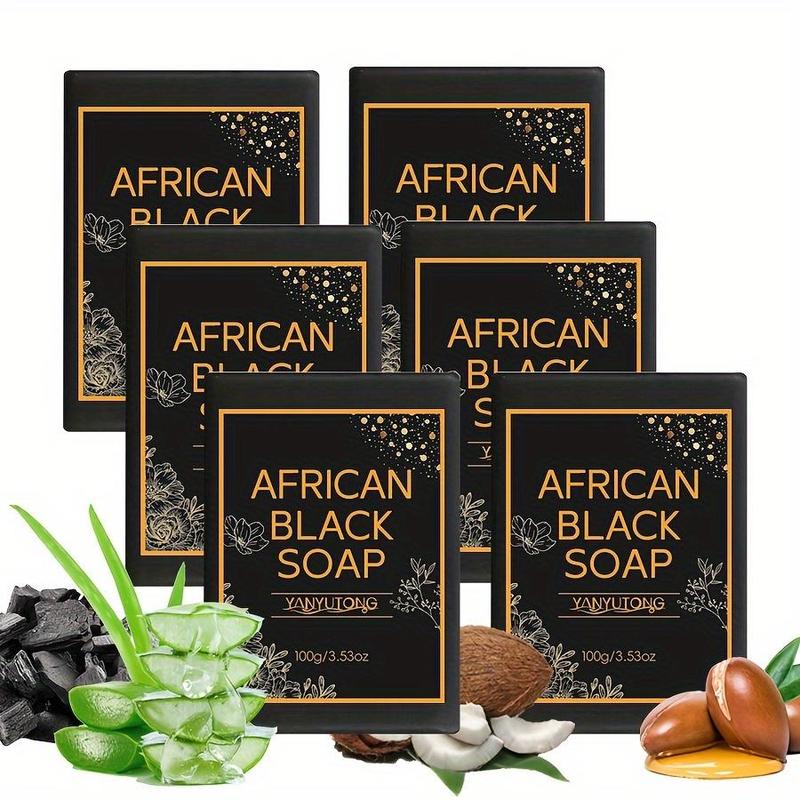 African Black Soap, 6 Counts set Moisturizing Facial & Body Wash Soap, Deep Cleansing Skin Care Soap for All Skin Types