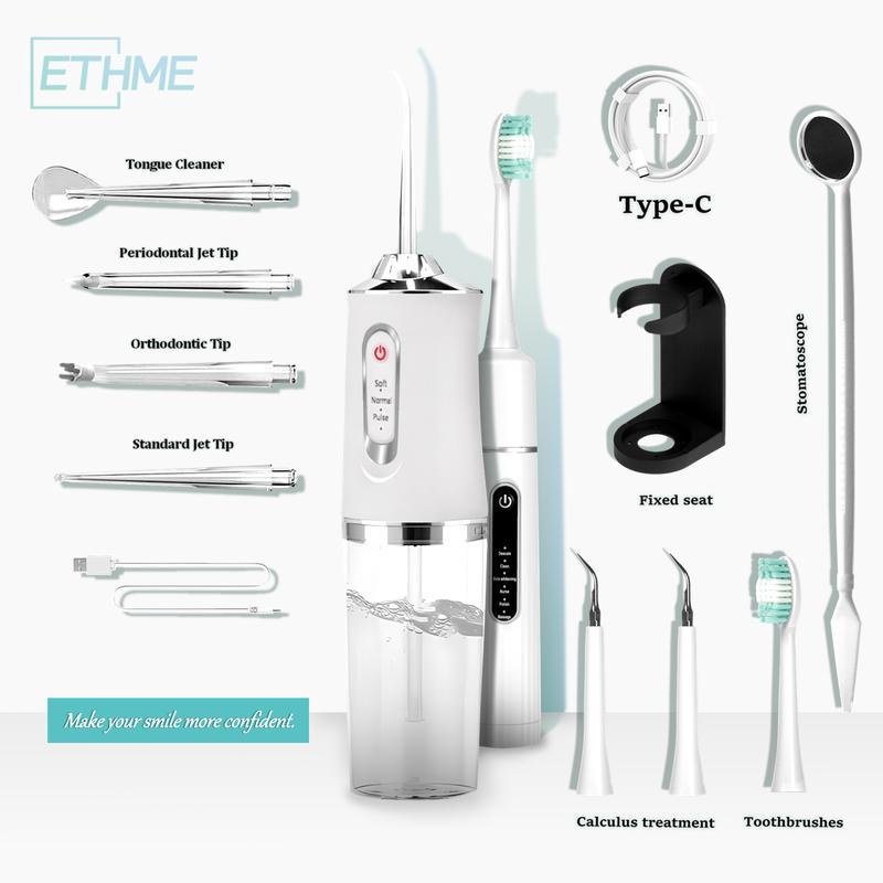 ETHME Christmas Gift Portable Stronger Water Flosser Multifunctional Dental Teeth Cleaner with 3 Modes and 4 Nozzles for Adult Oral Irrigator