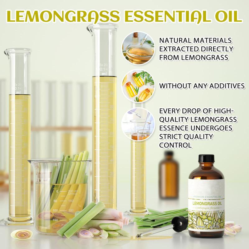 Lemongrass Essential Oil 4 Oz, Pure Lemongrass Oil for Diffuser Skin Massage Candle Soap Making- 4 FL Oz