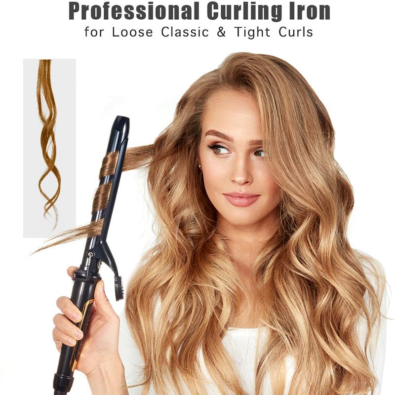 Lanvier 1 Inch Extra Long Hair Curling Iron with Ceramic Tourmaline Barrel, Professional Hair Curler up to 450°F with Dual Voltage for Worldwild Use, Hair Waving Style Tool for Girls&Women–Black Comfort