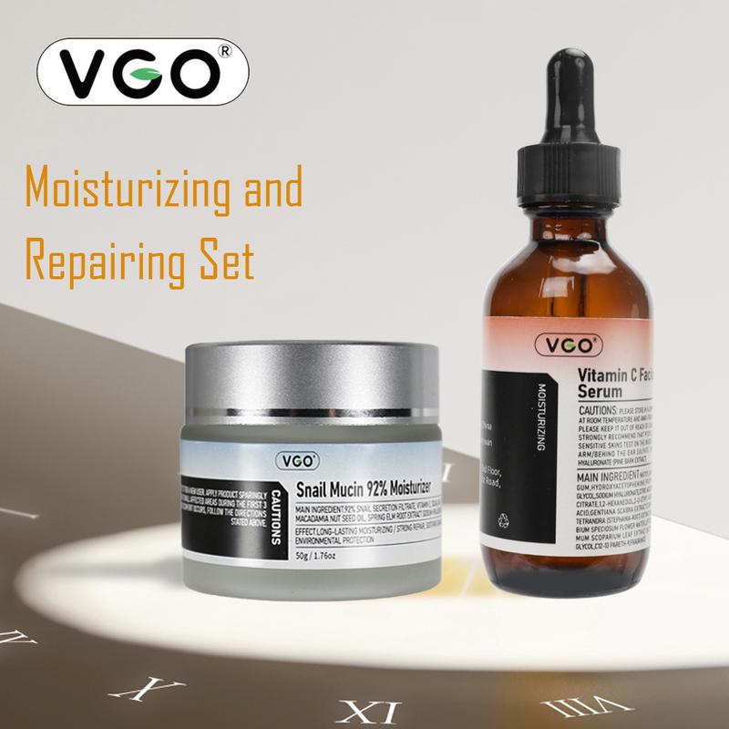 VGO Skin Care Set, with Snail Mucin 92% Moisturizer 1.76 Oz & Vitamin C Serum 1.01Oz vgo essence