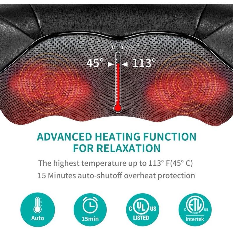 Nekteck Neck Shoulder Back Massager with Heat - Shiatsu Massager Adjustable Relaxing Gift Plug-in Comfort - Luxury Faux Pearl