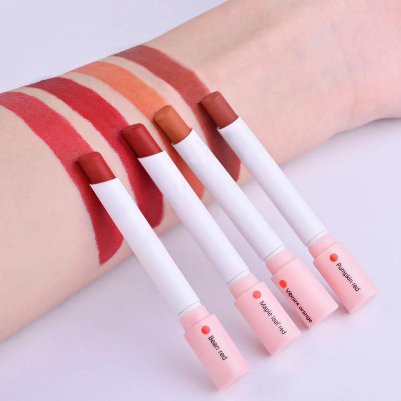 4-Color Lipstick Set – Waterproof Matte Lip Tint & Lip Gloss, Long-Lasting Red & Orange Shades, Makeup Cosmetics Kit Glossy Lightweight Daily Flawless Smooth Lip Care Compact