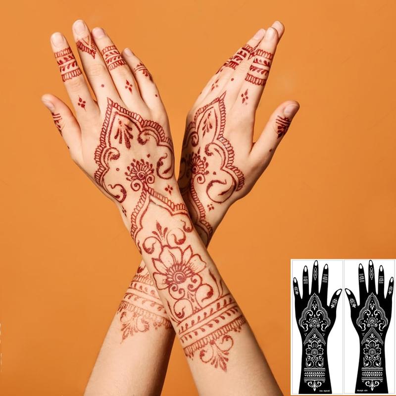 Henna Tattoo Stencil Kit,12 Sheets Stickers for Henna Tattoo Hand Forearm Glitter Airbrush DIY Tattooing Template, Large Indian Temporary Tattoo Stickers Floral Floral Floral