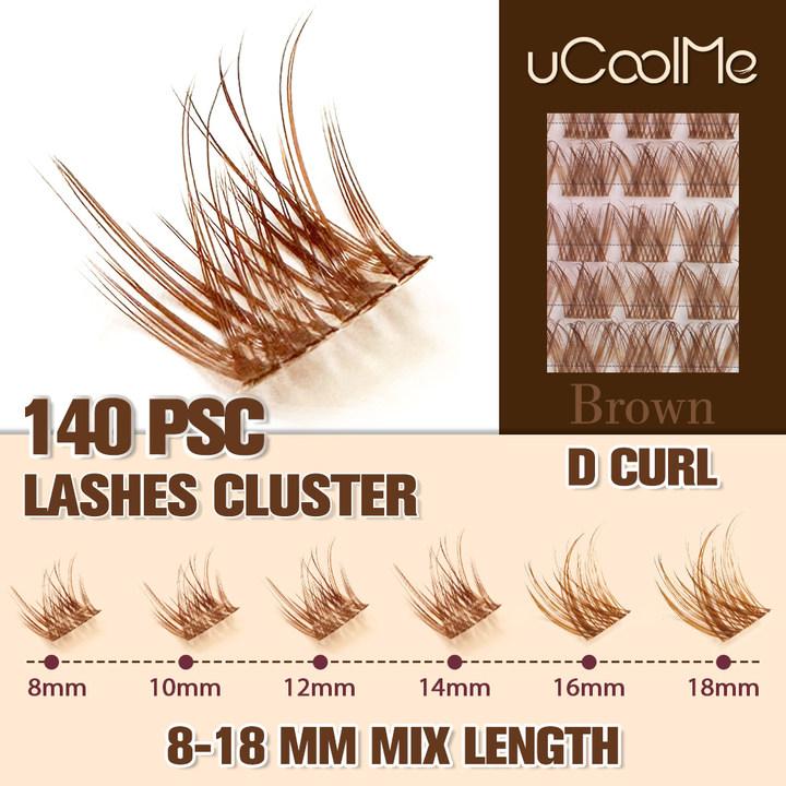 uCoolMe Lashes Secret Brown Lash Clusters Kit DIY Lash Extension Kit Natural Eyelash Extension Kit with Bond and Seal 8-18mm D Curl Makeup Brown Individual Lashes Clusters Eyelashes Extensions Kit Beginner Friendly