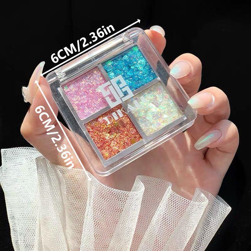 4 Colors Glitter Eyeshadow Palettes, 2pcs Shimmering Eyeshadow Makeup Products, High Pigmented Glittering Blendable Eyeshadow Powders