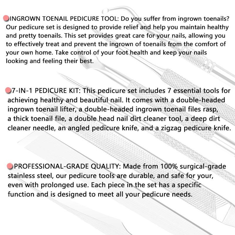 Ingrown Toenail Pedicure Tool Kit(7 Counts set), Nail Manicure Kit Stainless Steel Nail Care Treatment for Nail Correction Polish, Christmas Gift