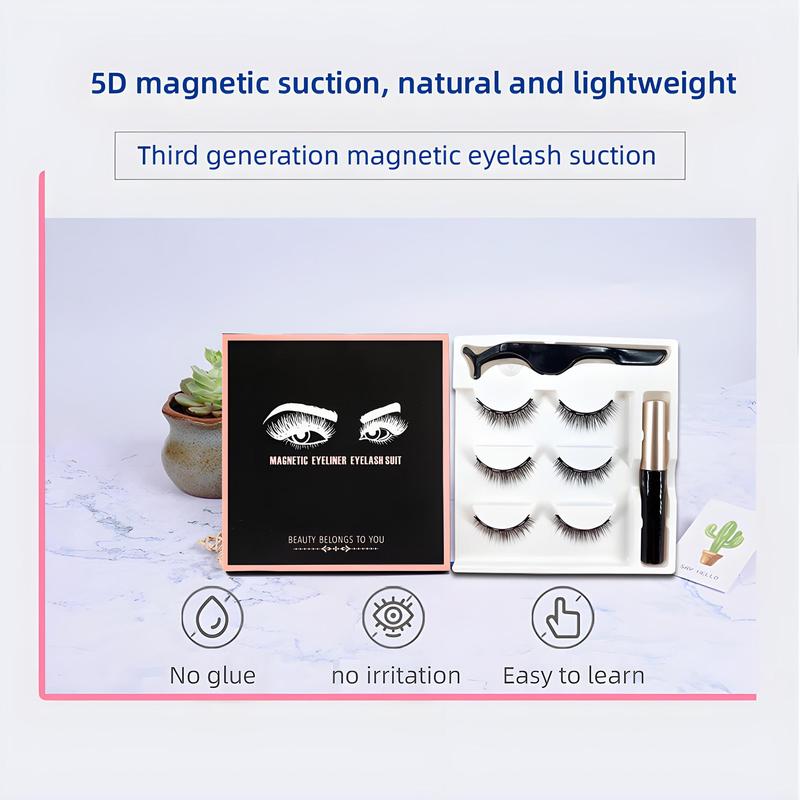 Magnetic Eyelashes & Liquid Magnetic Eyeliner, 1 Box Reusable Natural Look Eyelash Extensions, Self Grafting Curl Eyelashes, Eye Makeup Product for Women & Girls