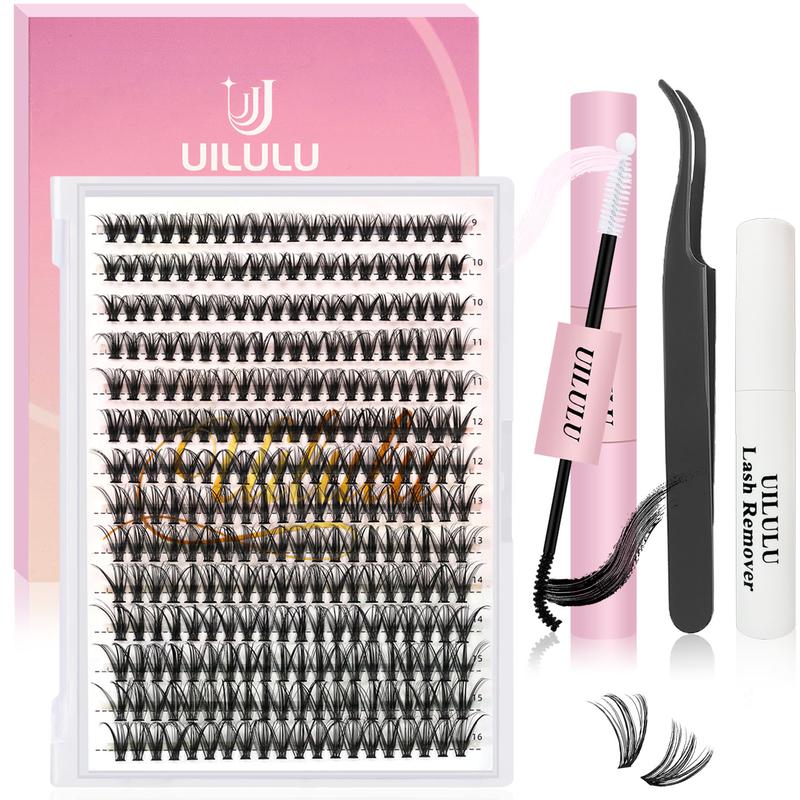 UILULU DIY Lash Extension Kit Individual Lashes Cluster D Curl Eyelash Set (0.07D-9-16MM Kit)