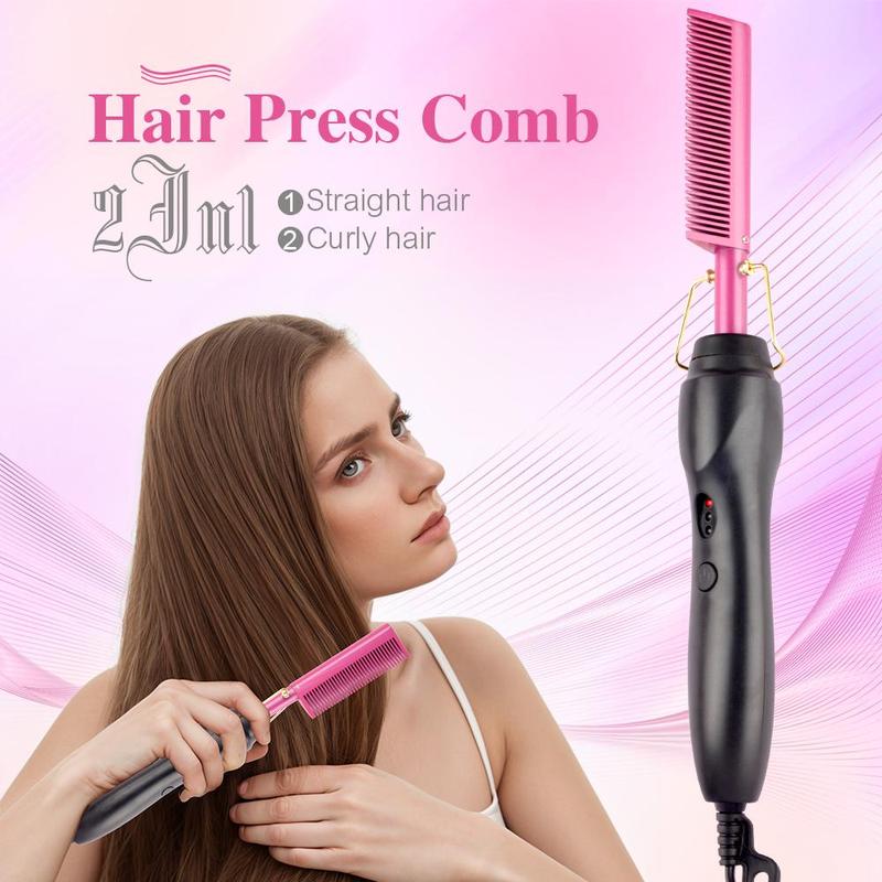 Electric Heated Hair Straightener Comb, Multifunctional Hair Straightening Brush, Wet & Dry Hair Styling Tool for Home & Salon Use, Christmas Gift