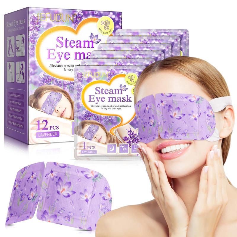 Lavender Steam Eye Mask, 12pcs box Disposable Hot Compress Eye Care Patch, Sleeping Eye Mask, Suitable for Men and Women