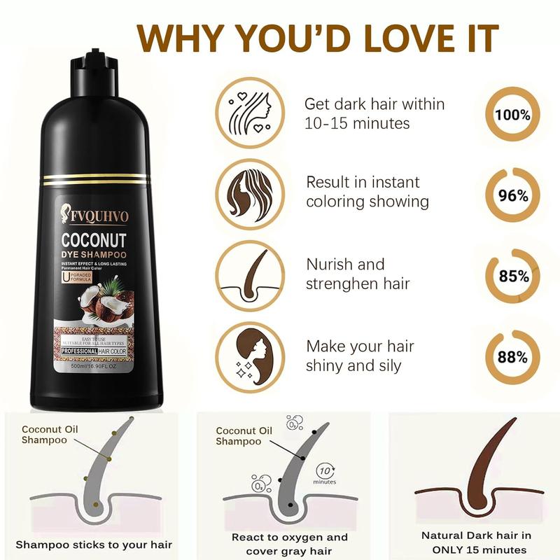 Natural Chestnut Brown Hair Dye Shampoo 3-in-1, Long-lasting Home Use, Instant Herbal Coconut Oil Hair Dye, Unisex Type Haircare for Women Men