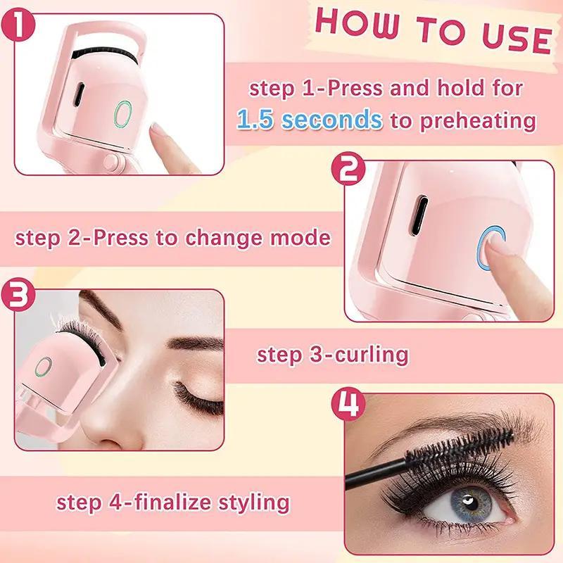 Quick-heating Electric Eyelash Curler, Portable Effortless Long-lasting Eye Makeup Tool for Easy Home Use, Professional Makeup Tools for Women, Christmas Gift