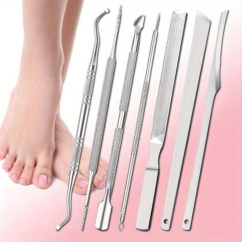 Ingrown Toenail Pedicure Tool Kit(7 Counts set), Nail Manicure Kit Stainless Steel Nail Care Treatment for Nail Correction Polish, Christmas Gift