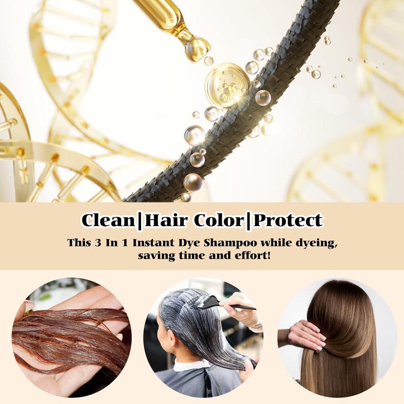 Natural Chestnut Brown Hair Dye Shampoo 3-in-1, Long-lasting Home Use, Instant Herbal Coconut Oil Hair Dye, Unisex Type Haircare for Women Men