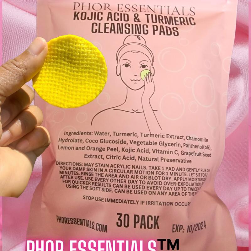 PHOR ESSENTIALS Turmeric Kojic Acid Cleansing Exfoliating Pads Facial Cleansing   Foaming Skincare Organic Gentle Smooth Skin Repair Cleanser