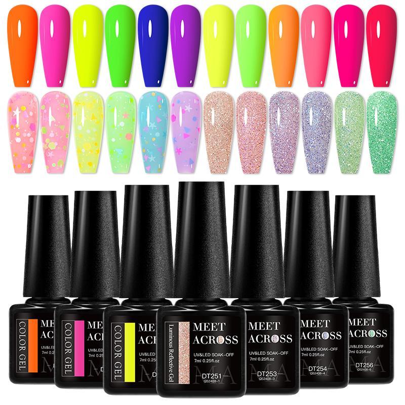 Fluorescent Gel Nail Polish Set, 24pcs set Luminous Reflective Nail Gel, Soak Off DIY Varnish UV Gel, Professional Nail Art & Nail Polish for Women & Girls