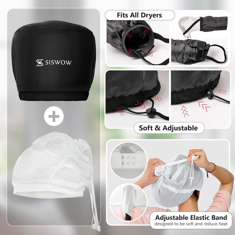 Mesh Blow Hood for Drying Curly Hair - Hair Dryer Cap Diffuser Cap for Curly Hair, Speeds Up Drying Time, Safe Deep Conditioning at Home - Portable, Adjustable