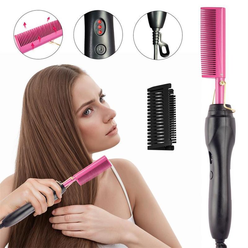 Electric Heated Hair Straightener Comb, Multifunctional Hair Straightening Brush, Wet & Dry Hair Styling Tool for Home & Salon Use, Christmas Gift