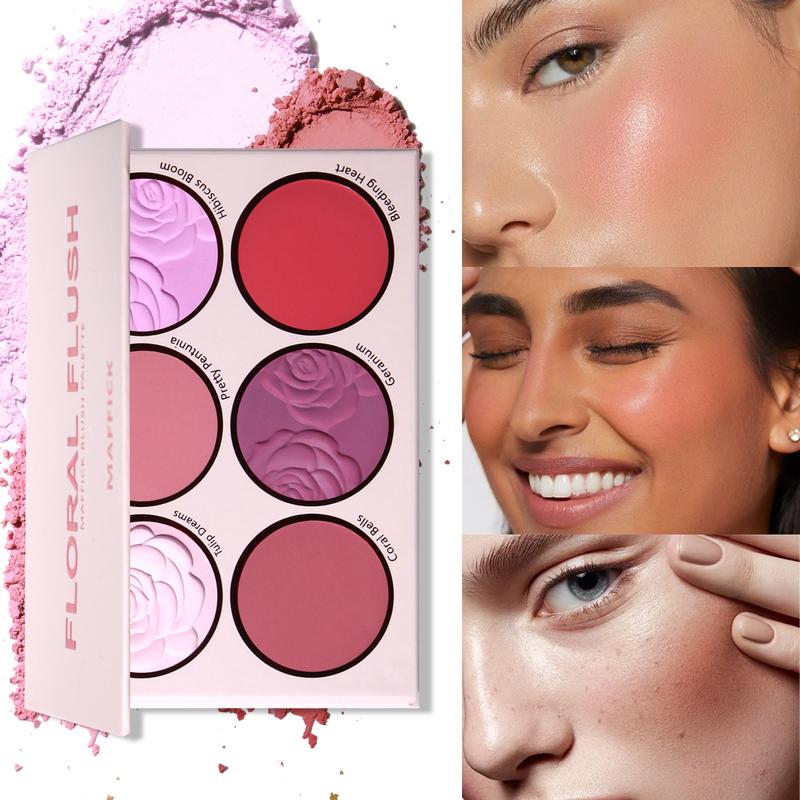 6 Colors Orange and 6 Color Hot Pink Blush Rose Petal Blush Matte Color Rendering Lightweight Palette Face Makeup Powder Palette play beauty