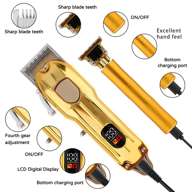 Rechargeable Cordless Hair Trimmer with LCD Display, 1 Set Professional Hair Clipper with Adjustable Combs, Barber Hair Cutter for Men