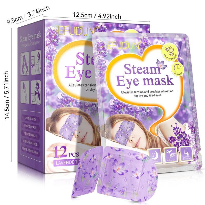 Lavender Steam Eye Mask, 12pcs box Disposable Hot Compress Eye Care Patch, Sleeping Eye Mask, Suitable for Men and Women