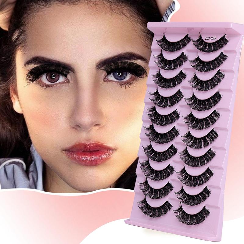 New Holiday Gift, 10 Pairs Multi-layer Thick Cross Natural Fake Lashes, DD Curl Russian Big Roll Self Grafting False Eyelashes, Women Cosmetics