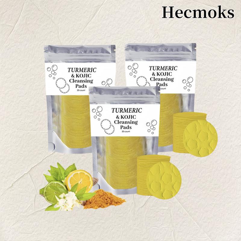 HECMOKS 2-Pack Turmeric Cleansing Pads with Kojic Acid, Curcumin Cotton Pads for Face, Target Dark Spots, Exfoliating, Deep Cleansing, Gentle Skin Care