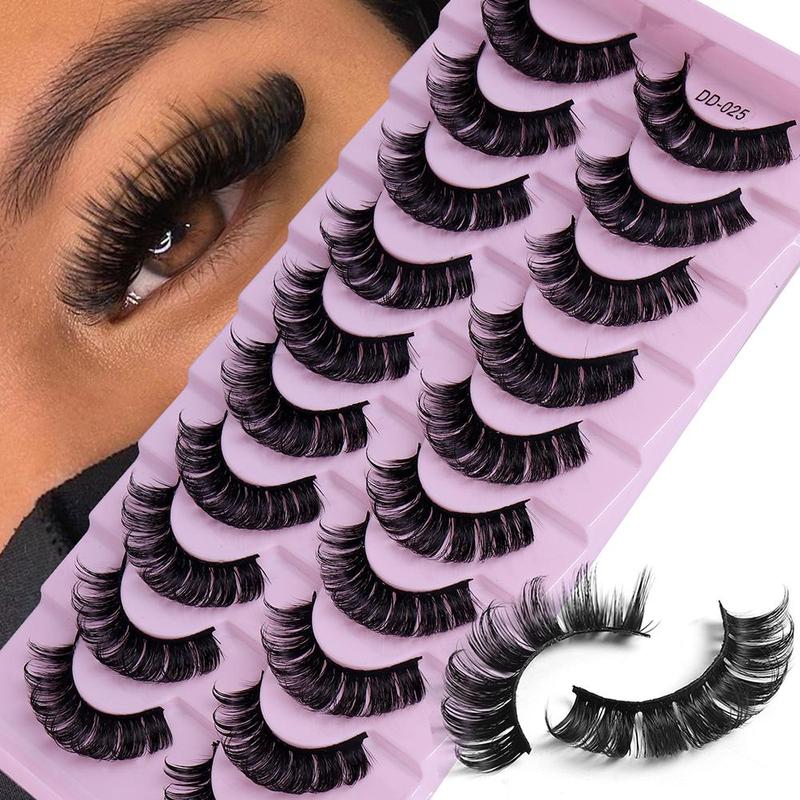 New Holiday Gift, 10 Pairs Multi-layer Thick Cross Natural Fake Lashes, DD Curl Russian Big Roll Self Grafting False Eyelashes, Women Cosmetics