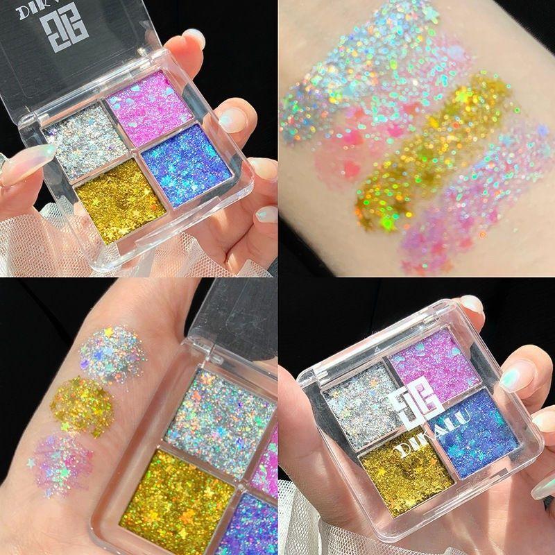 4 Colors Glitter Eyeshadow Palettes, 2pcs Shimmering Eyeshadow Makeup Products, High Pigmented Glittering Blendable Eyeshadow Powders