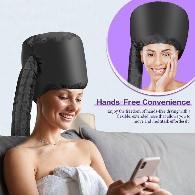 Hair Dryer Cap with Hood - Fast Drying Cap Hair Dryer for Natural Hair, Deep Conditioning, Styling and Curl Enhancement - Adjustable Fit, Heat Distribution, Portable and Lightweight for Travel (Black)