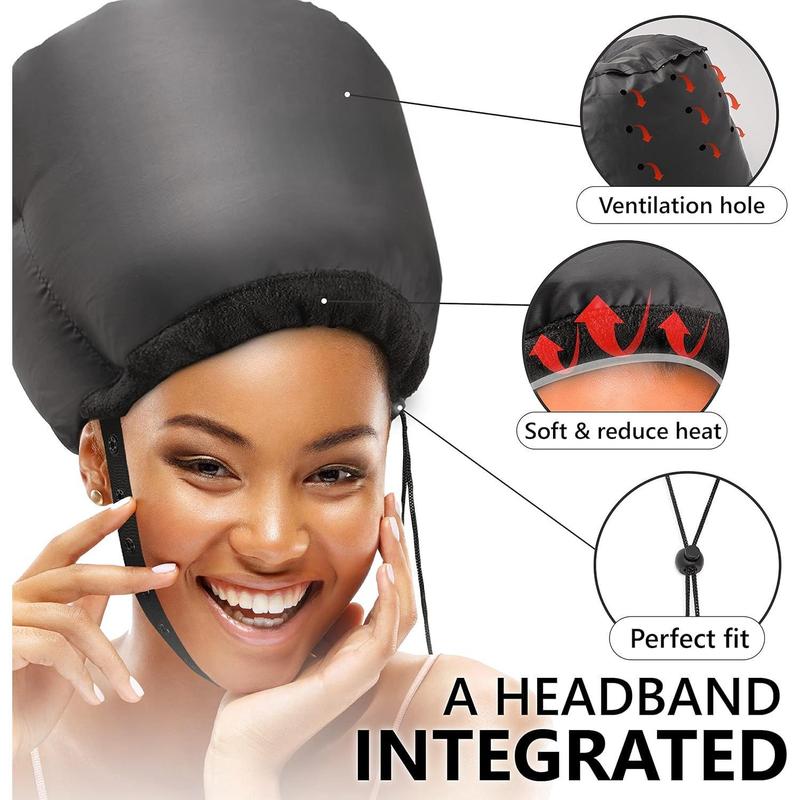 Hooded Hair Dryer w A Headband Integrated That Reduces Heat Around Ears & Neck - Hair Dryer Hooded Diffuser Cap for Curly, Speeds Up Drying Time, Safety Deep Conditioning at Home - Portable, Large