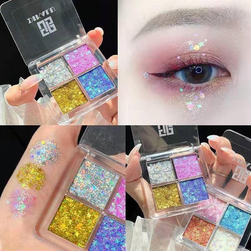 4 Colors Glitter Eyeshadow Palettes, 2pcs Shimmering Eyeshadow Makeup Products, High Pigmented Glittering Blendable Eyeshadow Powders