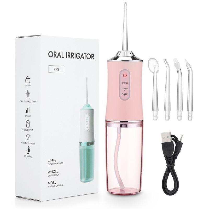 Dental Flosser, 4 Jet Tips 3 Modes 300ML  Waterproof, Portable Rechargeable Oral Irrigator for Home Travel , Braces Care ，Available in three colors