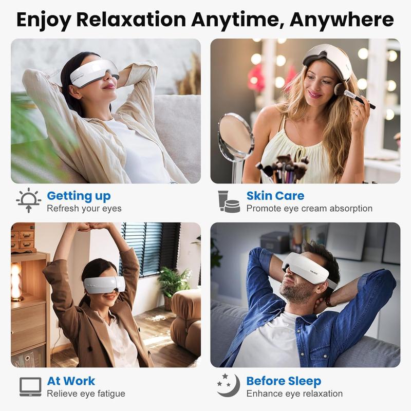 TOLOCO Eye Massager with Heat and Bluetooth Music – Perfect Gift for Relaxation, Migraine Relief, Eye Strain Reduction, and Improved Sleep Quality.