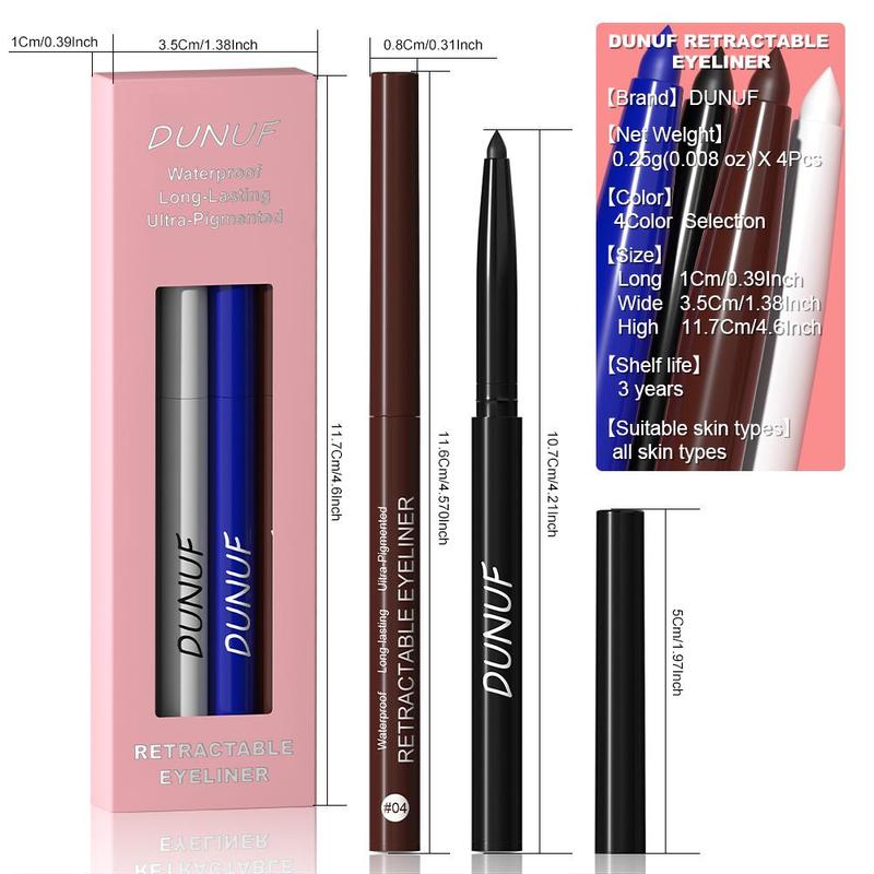 Long Lasting Eyeliner Gel Pen, 4 Counts Waterproof Eyeliner, Easy Coloring Eyeliner, Professional Daily Makeup Accessories