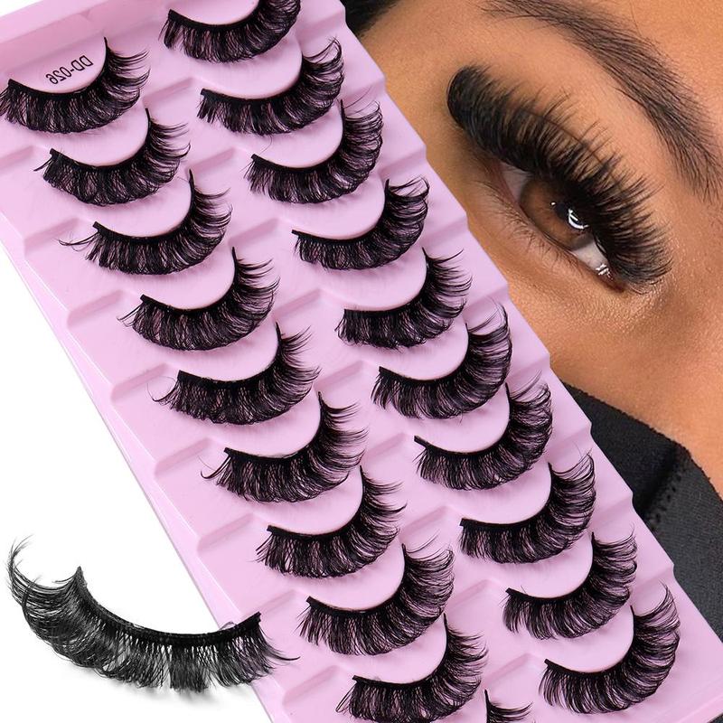 New Holiday Gift, 10 Pairs Multi-layer Thick Cross Natural Fake Lashes, DD Curl Russian Big Roll Self Grafting False Eyelashes, Women Cosmetics