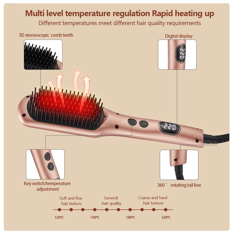 Hair Straightener Brush, LED Display Ceramic Hot Comb Hair Brush Straightener, Professional Hair Styling Tool for Women & Girls