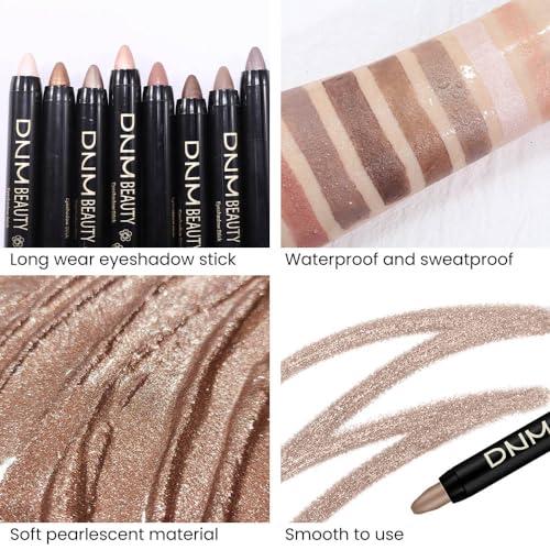 evpct 8Pcs Cream Eye Shadow Brightener Sticks Set for Eyes, Pearl White Smokey Black Gray Khaki Royal Blue Violet Purple Silver Glitter Shimmer Liquid Pencil Eye shadow Applicator Stick Palette Makeup