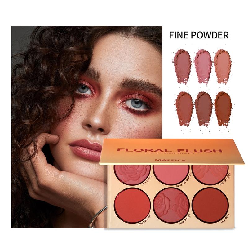 6 Colors Orange and 6 Color Hot Pink Blush Rose Petal Blush Matte Color Rendering Lightweight Palette Face Makeup Powder Palette play beauty