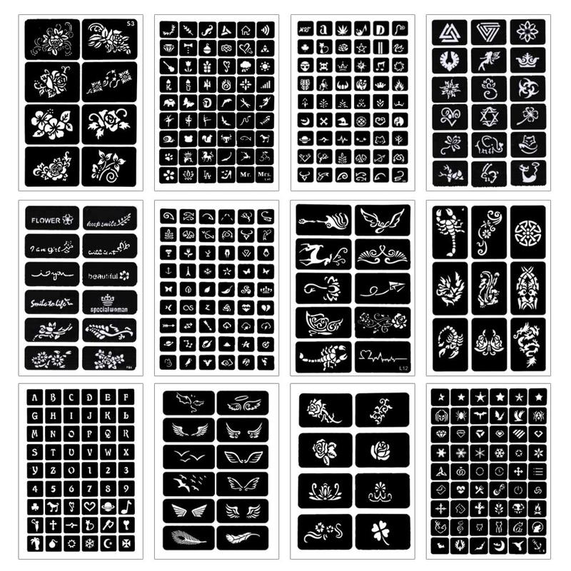 524 PCS Henna Tattoo Stencil Kit,20 Sheets Henna Temporary Tattoo Stickers for Women and Girls Face Paint Body Art